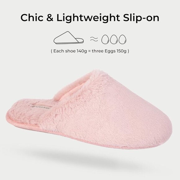 ⚡Women's Pink Fuzzy Scuff Slippers Soft Comfy Memory Foam Non Slip House Shoes - Picture 4 of 6